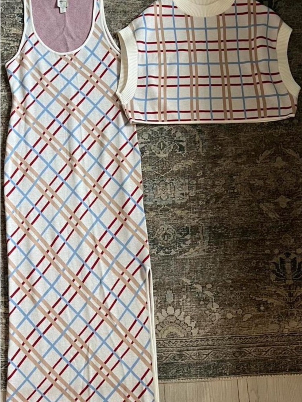Anthropologie Maeve Two-Piece Plaid Sleeveless Sweater Dress Set XS - Picture 5 of 5